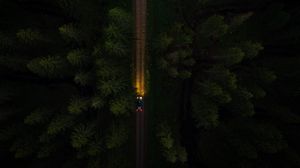 Preview wallpaper road, trees, car, aerial view