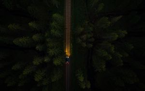 Preview wallpaper road, trees, car, aerial view