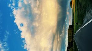 Preview wallpaper road, trees, clouds, nature
