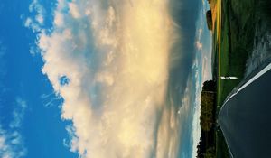Preview wallpaper road, trees, clouds, nature