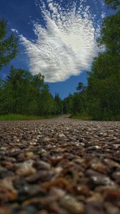 Preview wallpaper road, trees, clouds, distance