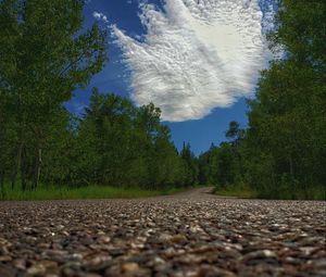 Preview wallpaper road, trees, clouds, distance