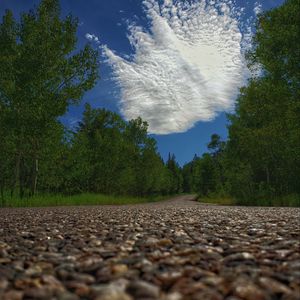 Preview wallpaper road, trees, clouds, distance