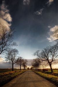 Preview wallpaper road, trees, fields, clouds, sky