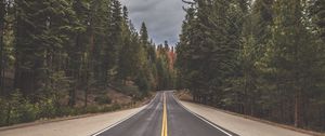 Preview wallpaper road, trees, forest, nature, clouds