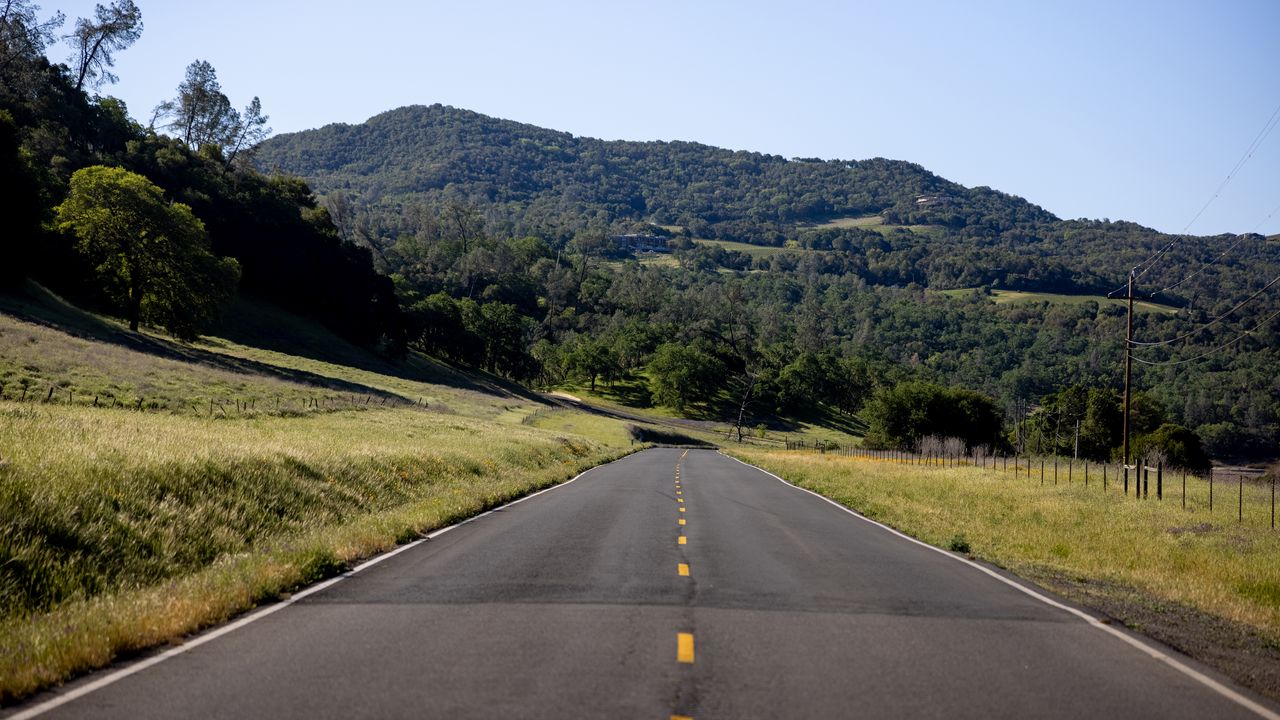 Wallpaper road, trees, hill, nature, landscape