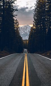 Preview wallpaper road, trees, mountain, peak, nature