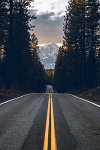 Preview wallpaper road, trees, mountain, peak, nature