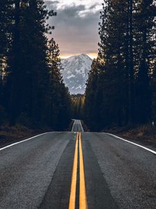 Preview wallpaper road, trees, mountain, peak, nature