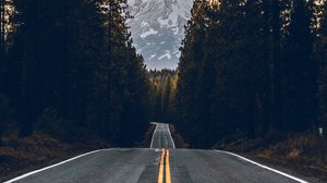 Preview wallpaper road, trees, mountain, peak, nature