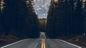 Preview wallpaper road, trees, mountain, peak, nature