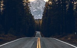 Preview wallpaper road, trees, mountain, peak, nature