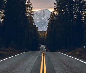 Preview wallpaper road, trees, mountain, peak, nature