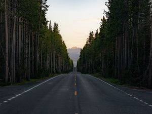 Preview wallpaper road, trees, mountain, peak, nature
