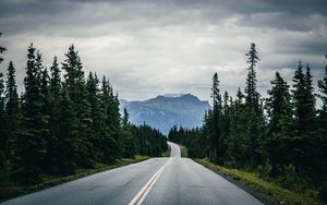 Preview wallpaper road, trees, mountains, landscape, nature