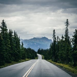 Preview wallpaper road, trees, mountains, landscape, nature