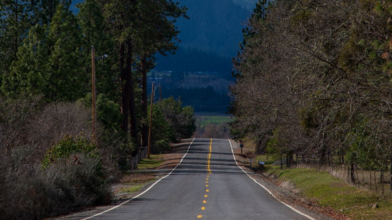 Wallpaper road, trees, mountains, landscape