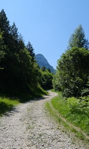 Preview wallpaper road, trees, nature, mountain