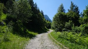 Preview wallpaper road, trees, nature, mountain