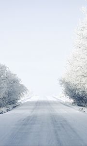 Preview wallpaper road, trees, snow, winter, snowy