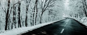 Preview wallpaper road, trees, snow, winter, nature