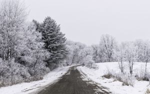 Preview wallpaper road, trees, snow, winter, landscape