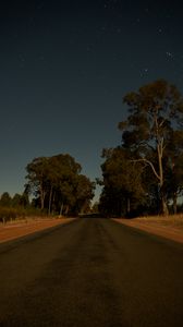 Preview wallpaper road, trees, stars, evening