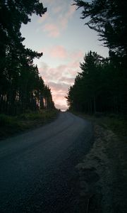 Preview wallpaper road, trees, sunset, evening, twilight