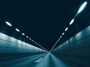 Preview wallpaper road, tunnel, lighting, gray, asphalt