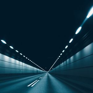 Preview wallpaper road, tunnel, lighting, gray, asphalt