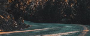 Preview wallpaper road, turn, asphalt, trees, slope