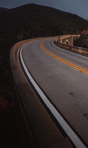 Preview wallpaper road, turn, asphalt, rocks, coast