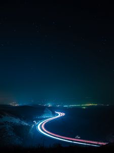Preview wallpaper road, turn, backlight, night