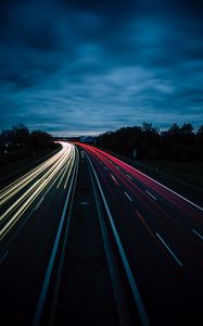 Preview wallpaper road, turn, backlight, night, dark