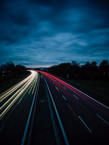 Preview wallpaper road, turn, backlight, night, dark