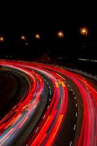 Preview wallpaper road, turn, backlight, night, long exposure