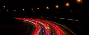 Preview wallpaper road, turn, backlight, night, long exposure