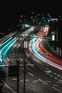 Preview wallpaper road, turn, backlight, long exposure, multi-lane, urban