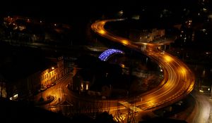 Preview wallpaper road, turn, backlight, dark