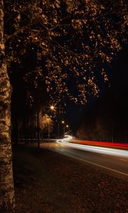 Preview wallpaper road, turn, bend, light, long exposure, dark