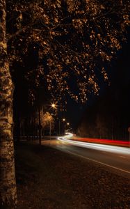 Preview wallpaper road, turn, bend, light, long exposure, dark