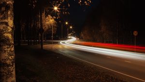 Preview wallpaper road, turn, bend, light, long exposure, dark