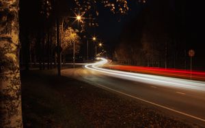 Preview wallpaper road, turn, bend, light, long exposure, dark