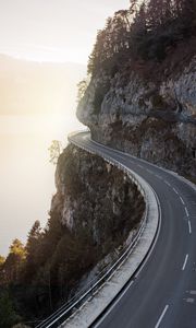 Preview wallpaper road, turn, cliff, sea, nature
