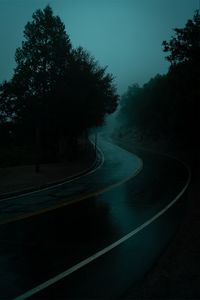 Preview wallpaper road, turn, fog, dusk