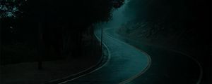 Preview wallpaper road, turn, fog, dusk