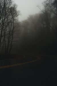 Preview wallpaper road, turn, fog, haze, dusk