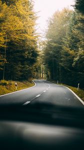 Preview wallpaper road, turn, forest, trees, nature, travel