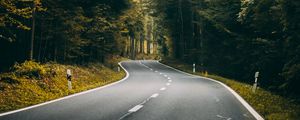 Preview wallpaper road, turn, forest, trees, nature, travel