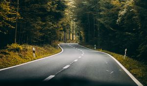 Preview wallpaper road, turn, forest, trees, nature, travel